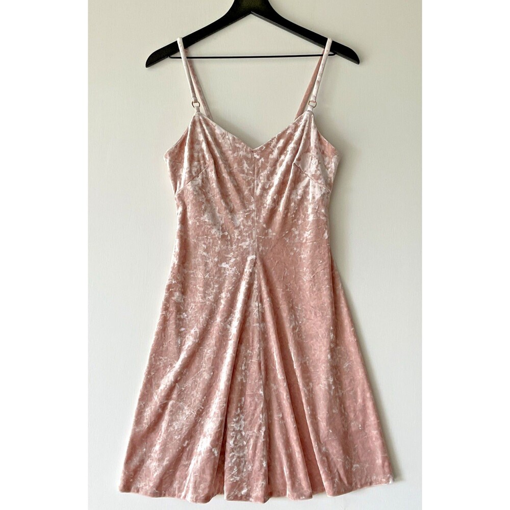 Calvin Klein Pink Crushed Velvet Mini Babydoll Dress Coquette Size 8 Medium